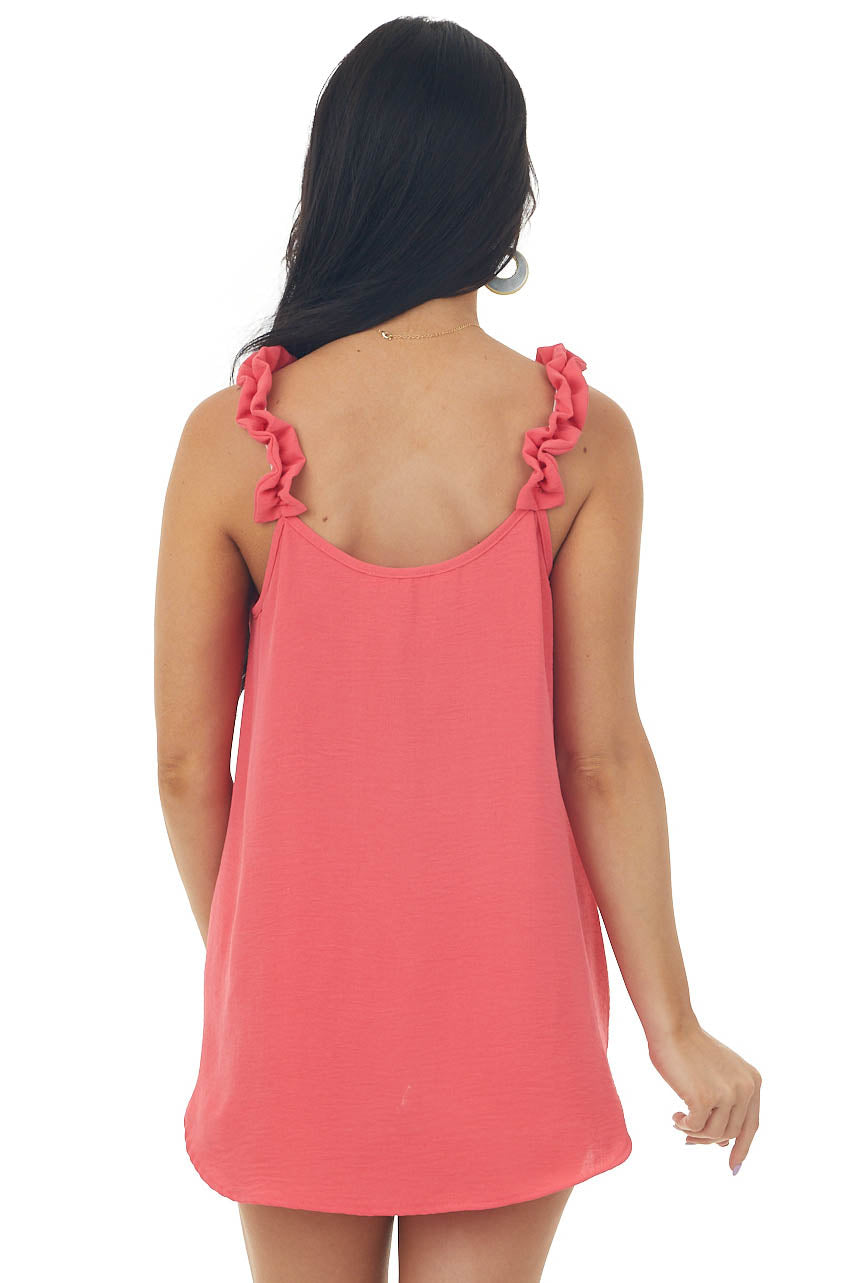 Watermelon Elastic Ruffle Strap Woven Tank Top