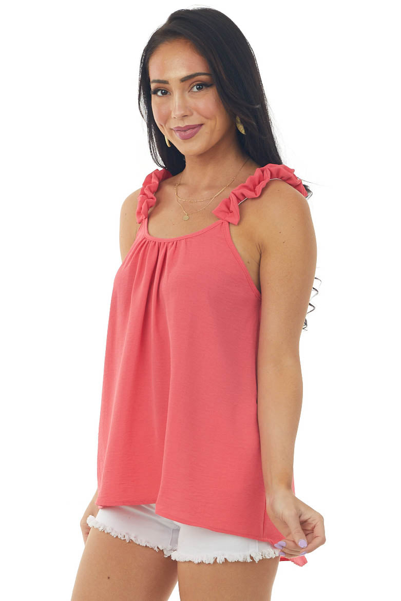 Watermelon Elastic Ruffle Strap Woven Tank Top