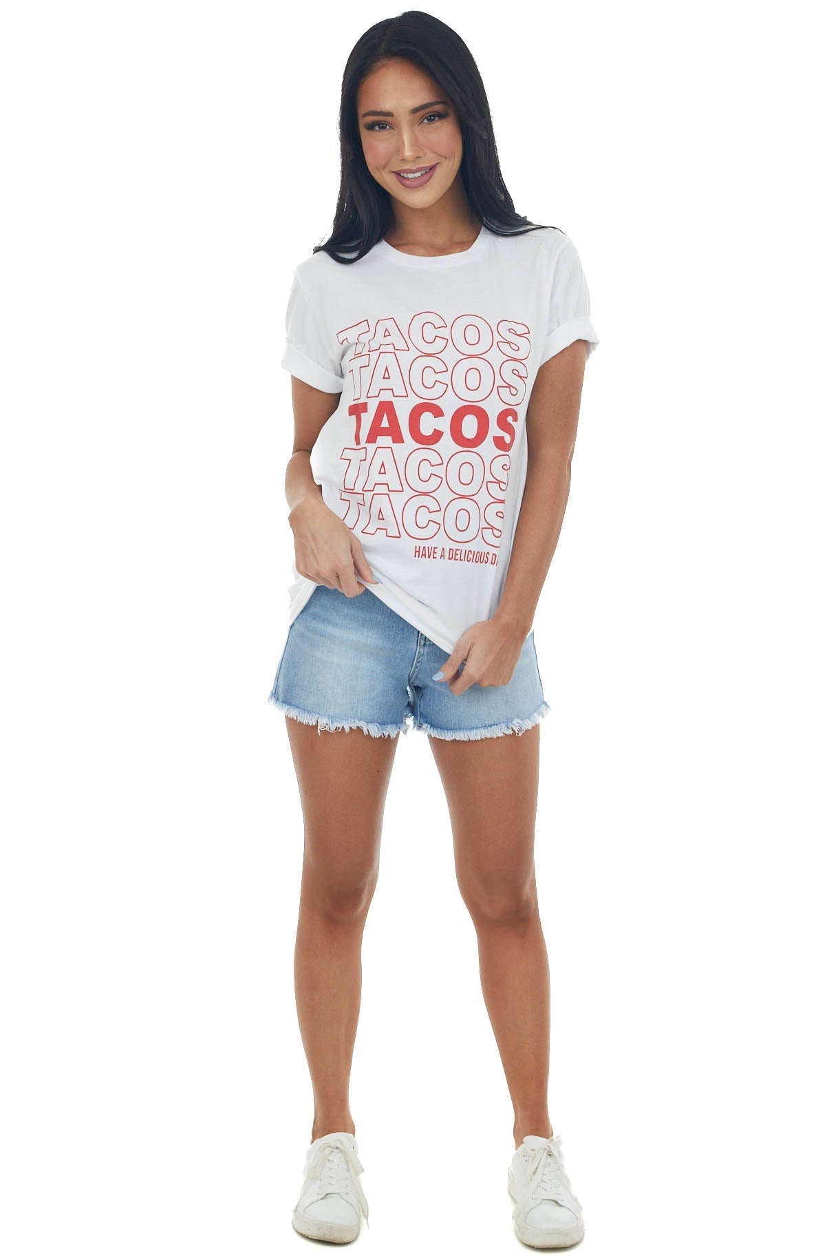 White and Red 'Tacos" Short Sleeve Graphic Tee