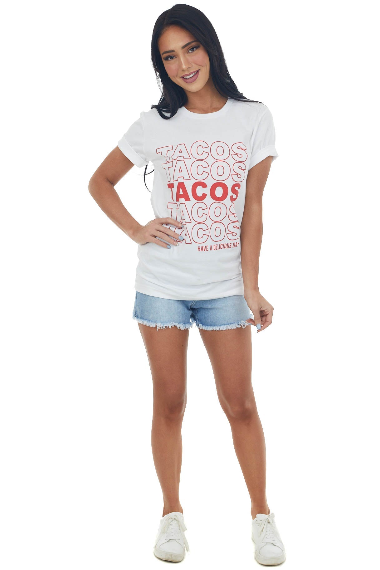 White and Red 'Tacos" Short Sleeve Graphic Tee