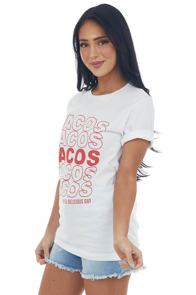 White and Red 'Tacos" Short Sleeve Graphic Tee