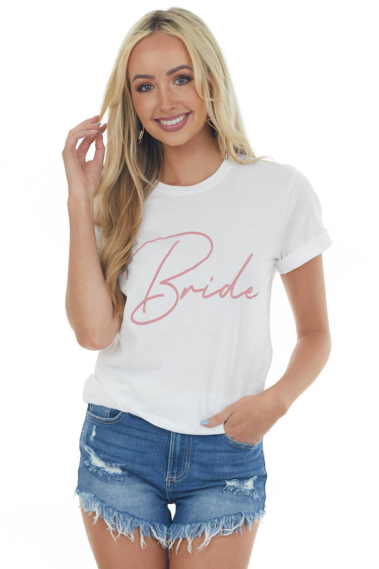 White 'Bride' Script Graphic Short Sleeve Tee