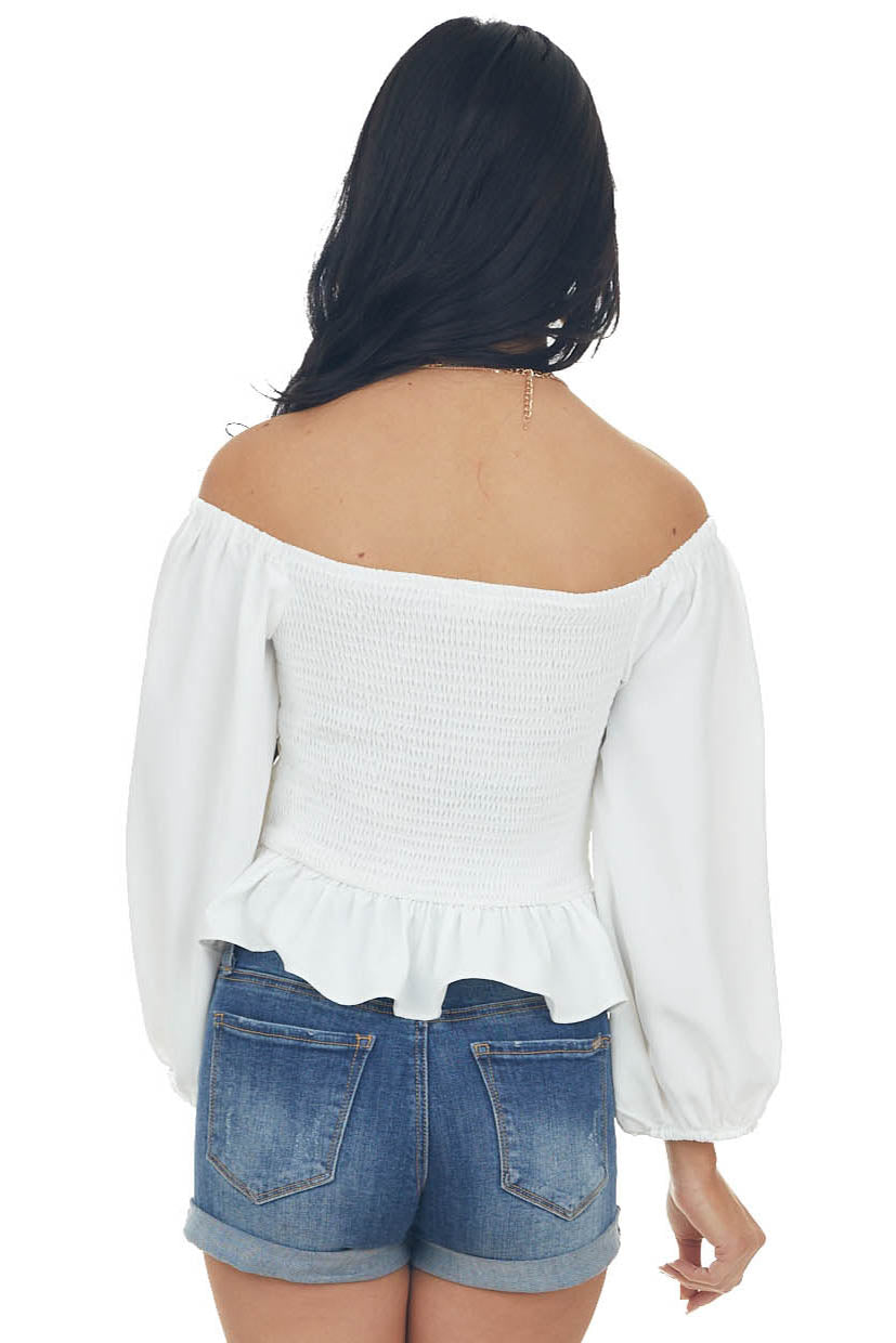 White Draped Criss Cross Cropped Peplum Blouse