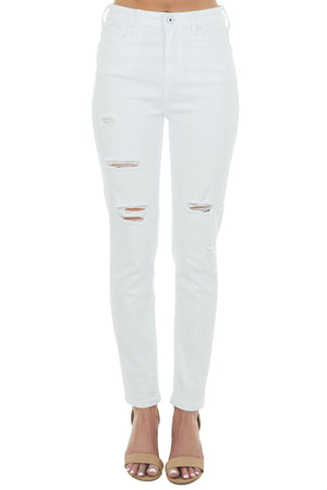 White High Rise Distressed Skinny Jeans 