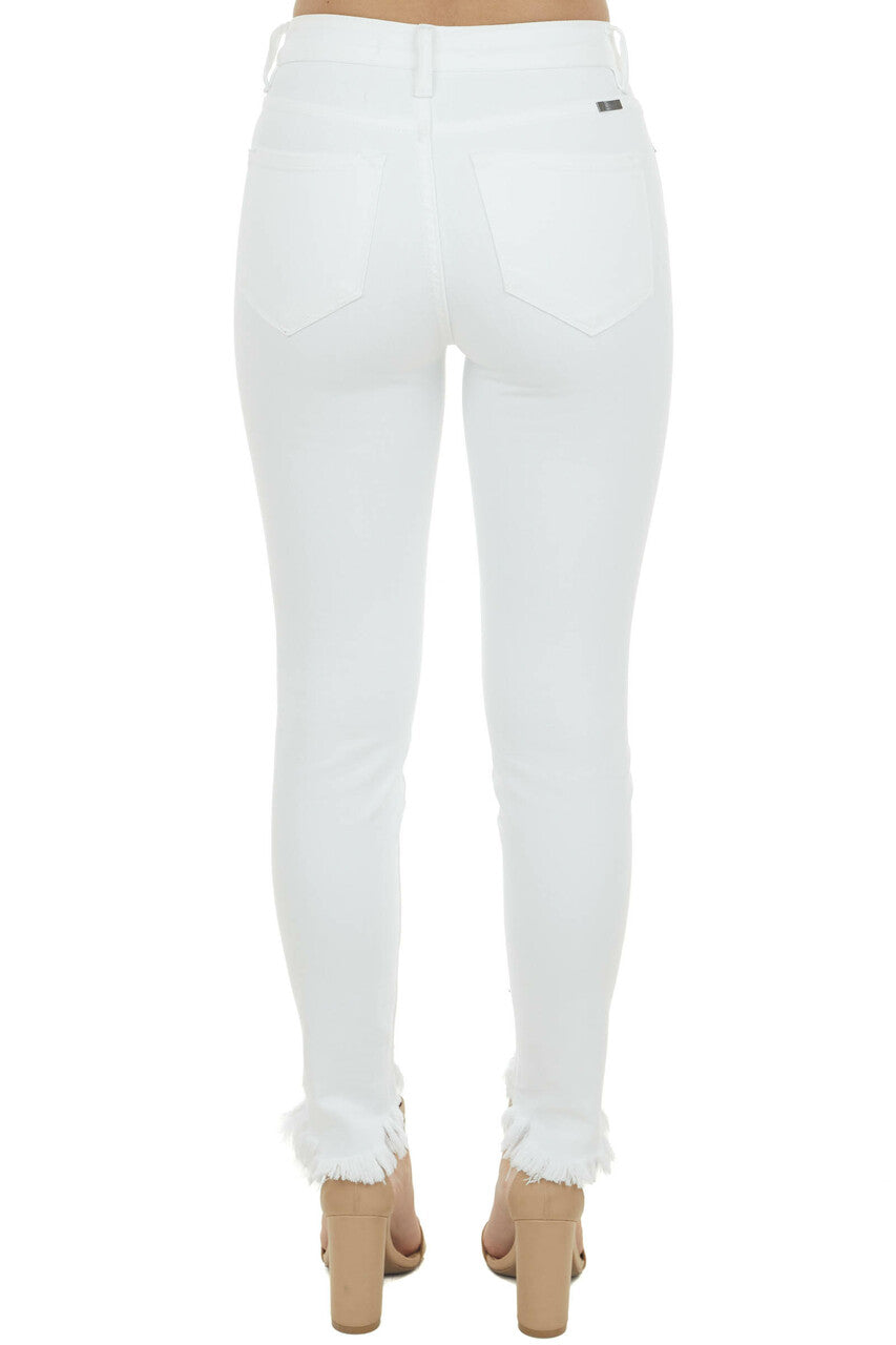 White High Rise Shark Bite Hem Skinny Jeans