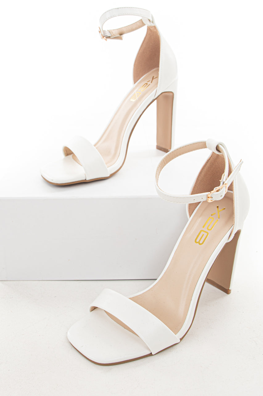 White Open Square Toe High Heel Sandals