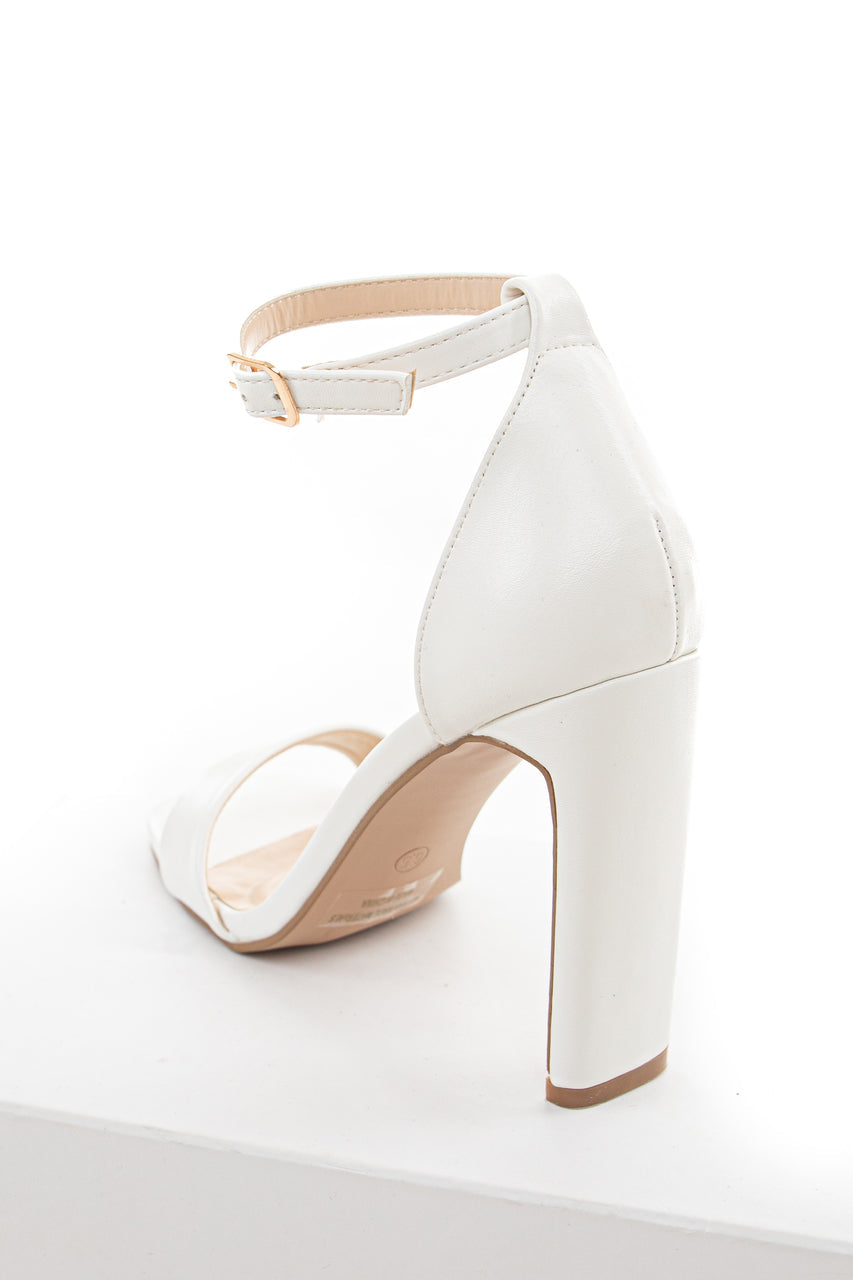 White Open Square Toe High Heel Sandals