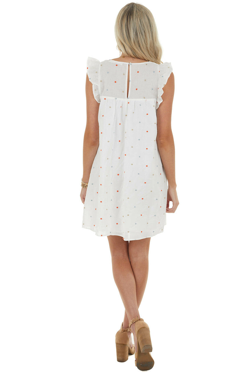 White Polka Dot Ruffle Cap Sleeve Babydoll Woven Mini Dress 