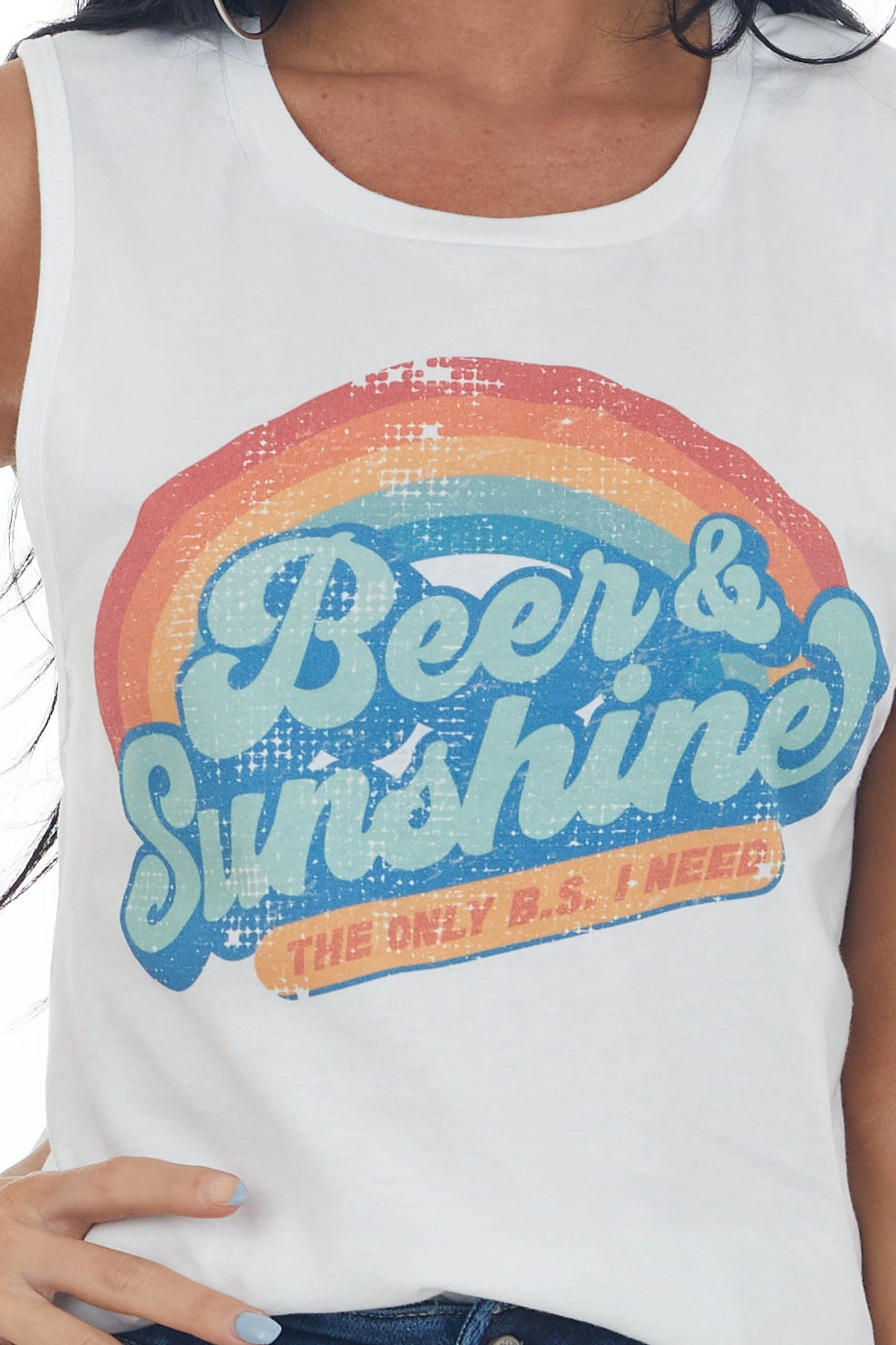White Retro Rainbow 'Beer & Sunshine' Tank Top