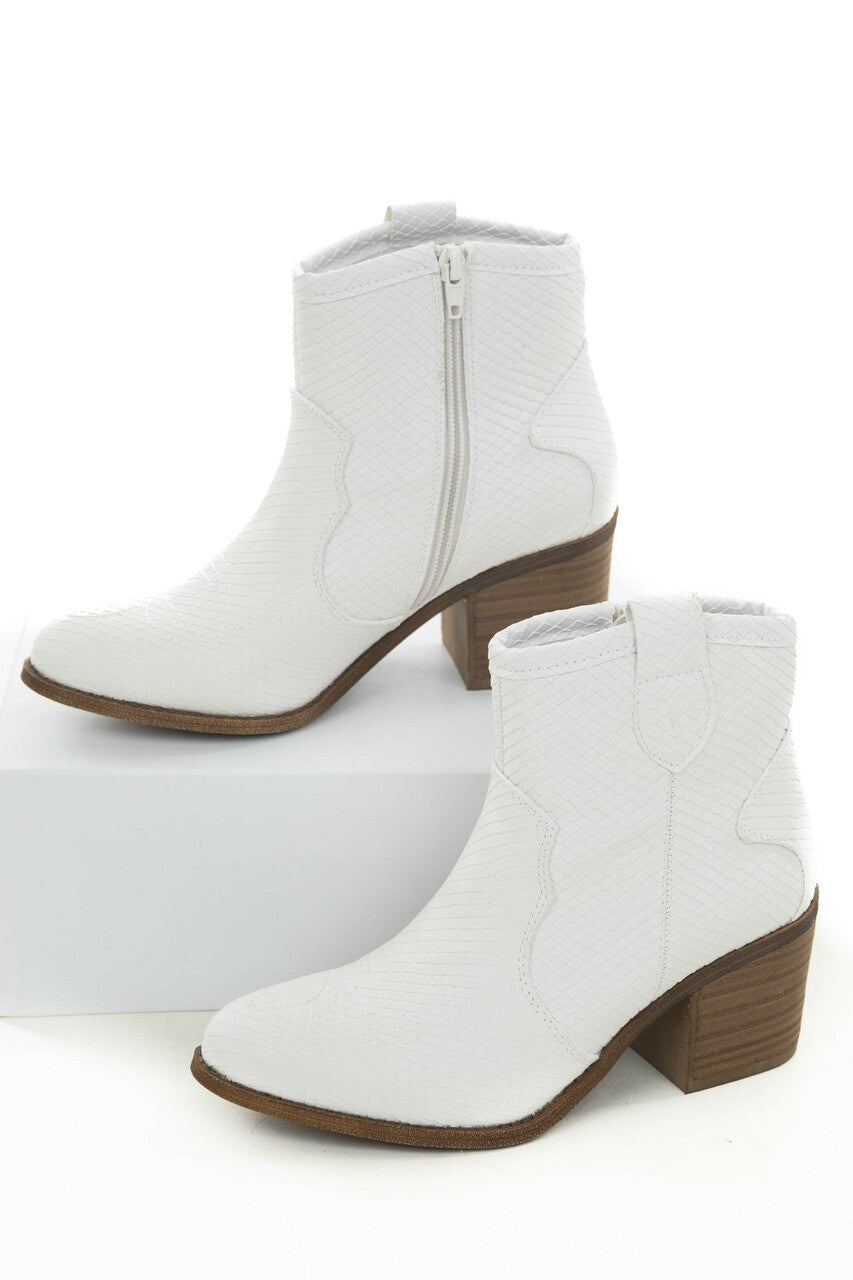 White Snake Texture Western Style Booties 