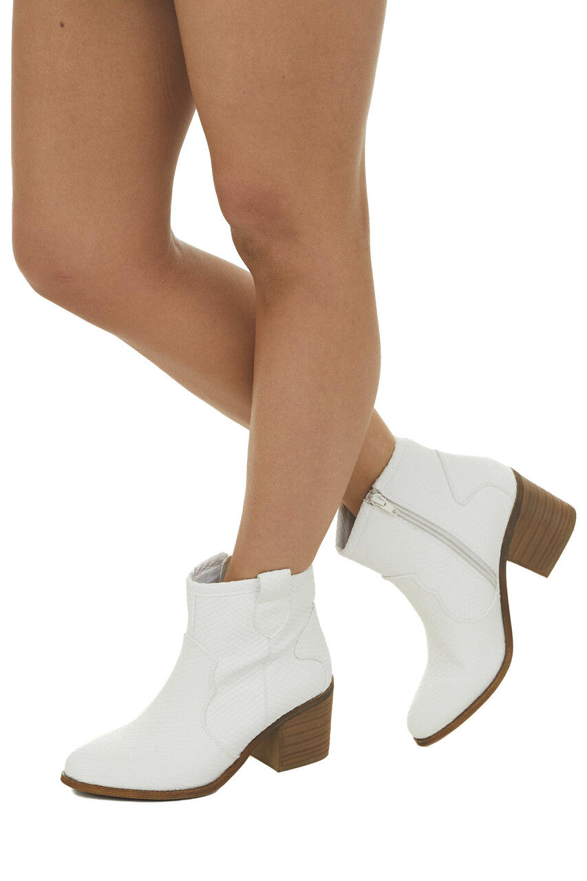 White Snake Texture Western Style Booties 