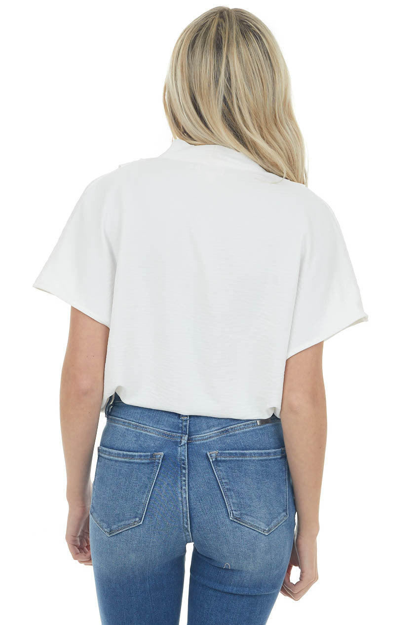 White Surplice Blouson Textured Woven Bodysuit