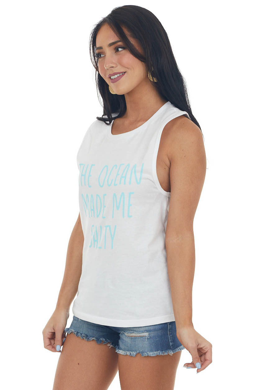 White 'The Ocean Made Me Salty' Tank Top